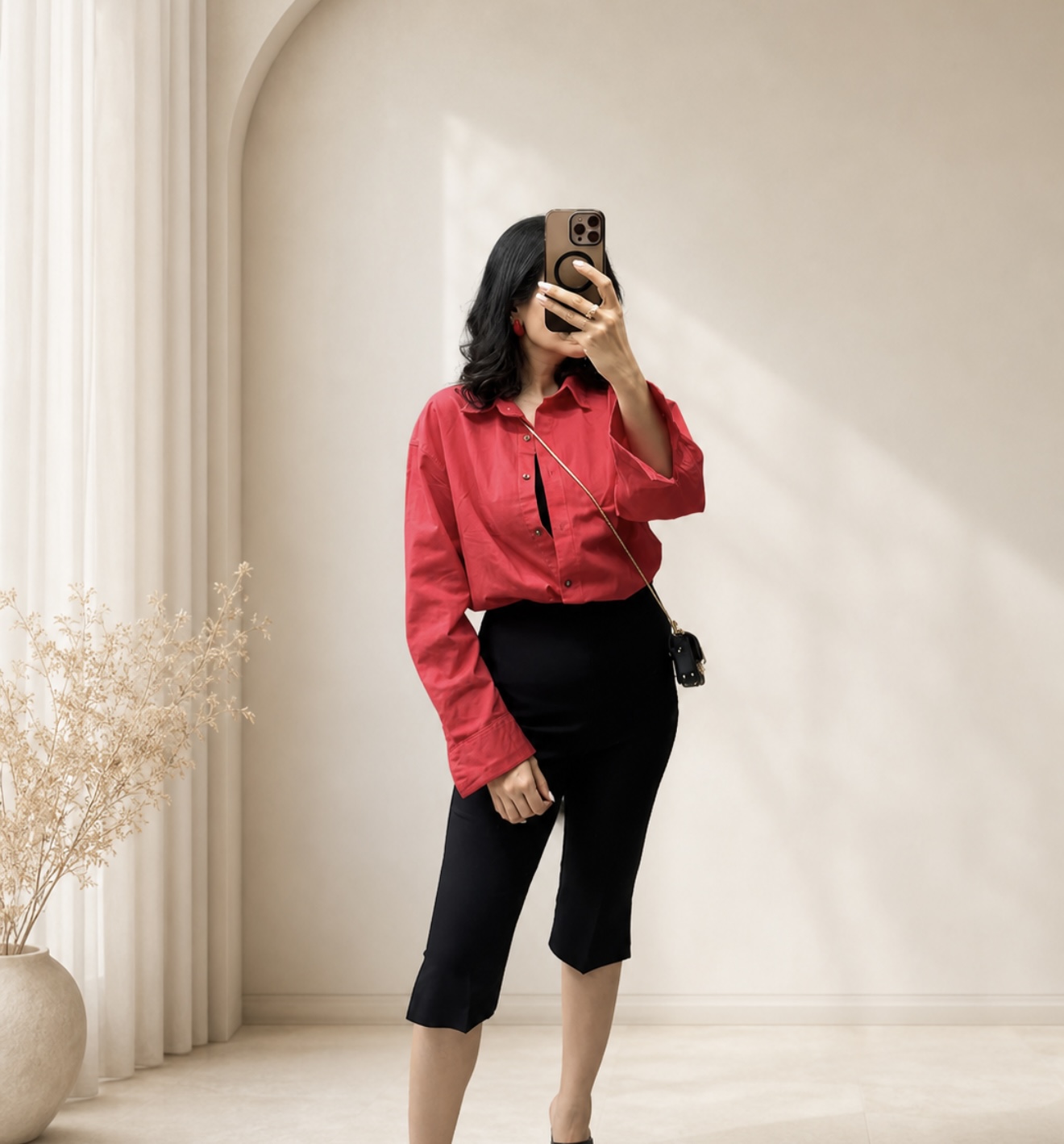 شوميز قرمز زنانه وارداتي لينن