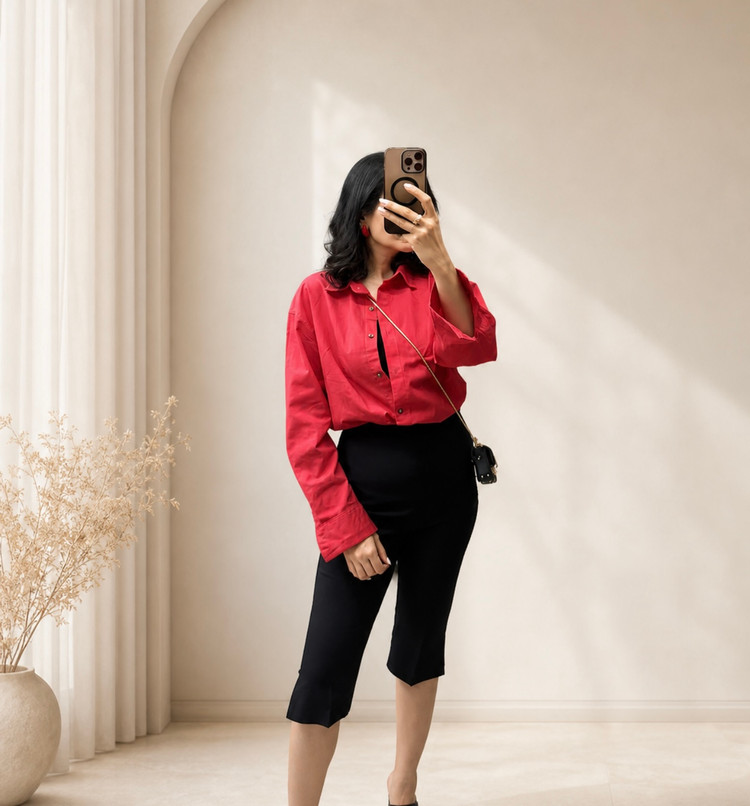 شوميز قرمز زنانه وارداتي لينن
