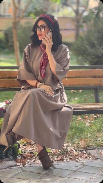 ست شومیز لینن و شال پلیسه زرشکی